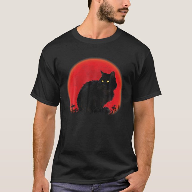 Camiseta Gato Brujo Halloween Disfraces Sangre Luna Gato Ne (Anverso)