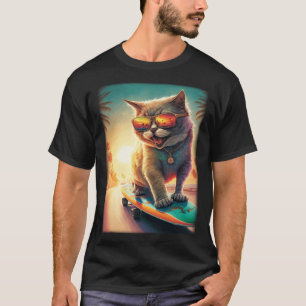 Camiseta Gato Ca Patinando Gato Divertido Playa Gato Genial