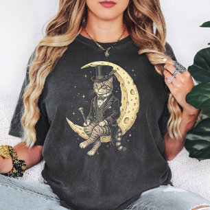 Camiseta Gato Caballero Elegante En Luna Vintage