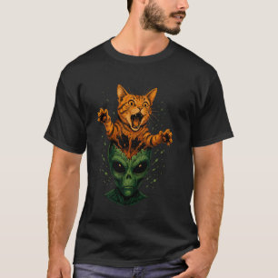 Camiseta Gato Cabeza Alien Explosión Divertido Gato Ciencia