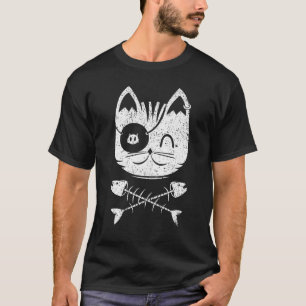 Camiseta Gato Cabeza Con Hueso De Pescado Vintage Gato