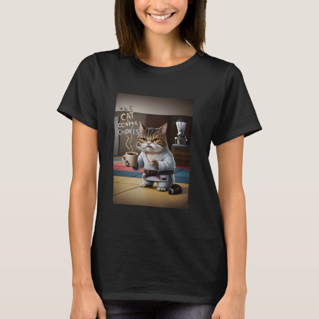 Camiseta Gato, Café, Chokes. ¡En ese orden! Wicks BJJ Jiu (Anverso)