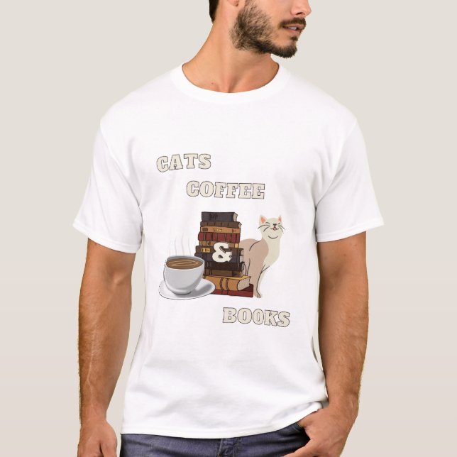 Camiseta Gato, café y libros (Anverso)