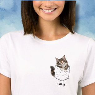 Camiseta Gato Calico Adorable en el Nombre de Bolsillo