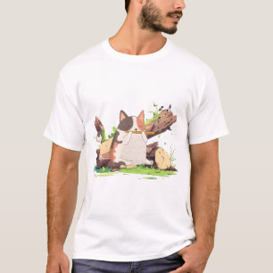 Camiseta Gato Calico Adorable Tocando Flauta en los Bosques
