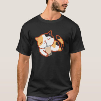 Camiseta Gato Calico Con Boba Kawaii Kitten Té De Leche De