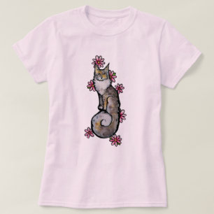 Camiseta Gato Calico Diluto Main Coon Rosa Daisy           