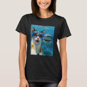 Camiseta Gato Calico Divertido Selfie con Amantes de Tiburo