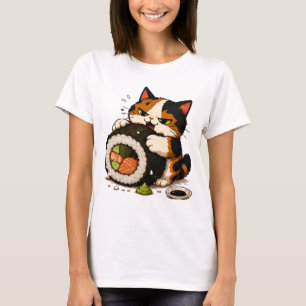 Camiseta Gato Calico Gruñón Amante del Sushi 