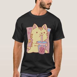Camiseta Gato Calico Silenciado Bebiendo Té Boba Sin Blanco