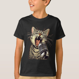 Camiseta Gato Cantante Con Disfraz De Micrófono De Karaoke