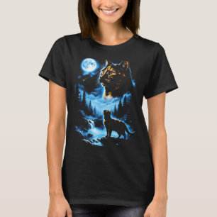 Camiseta Gato caparazón de tortuga luna llena bosque místic