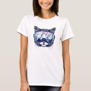 Camiseta Gato Cara de Gatito Adorable con Gafas de Esquí