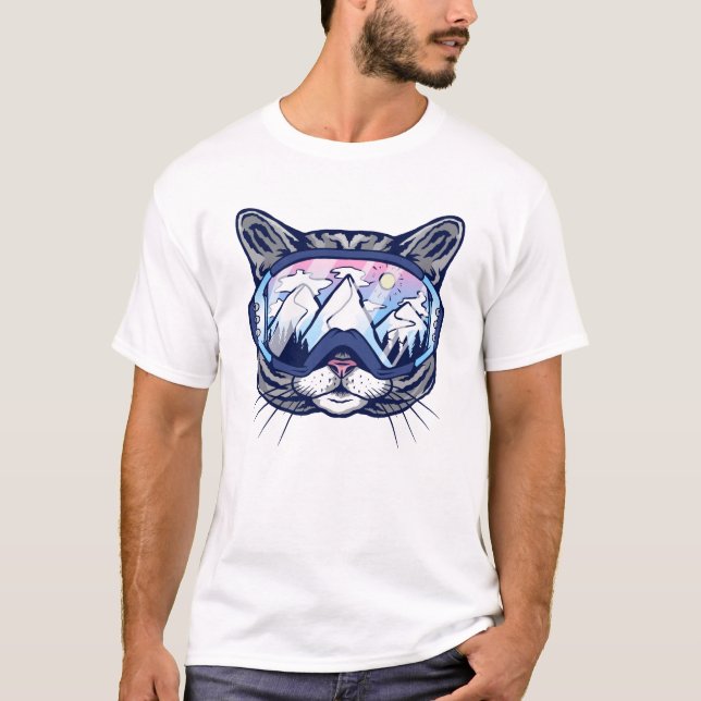 Camiseta Gato Cara de Gatito con Gafas de Esquí (Anverso)