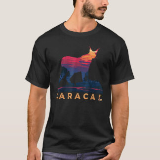 Camiseta Gato Caracal Atardecer Retro Animal Vida Silvestre