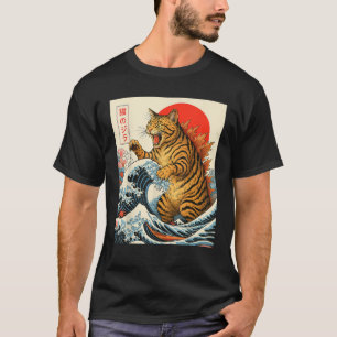 Camiseta Gato Catzilla Bengal Arte Japonés Gato Bengal Dive