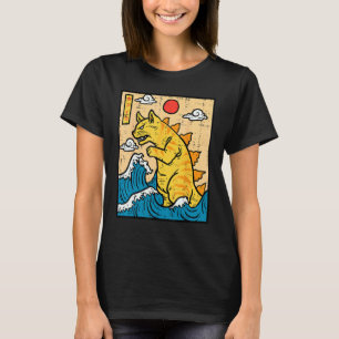 Camiseta Gato Catzilla divertido arte de onda japonesa homb