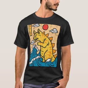 Camiseta Gato Catzilla Gracioso Japonés Wave Art Hombres Mu