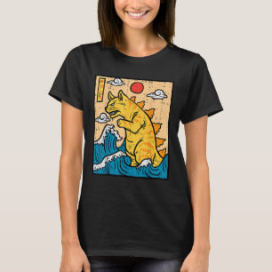 Camiseta Gato Catzilla Gracioso Japonés Wave Art Hombres Mu
