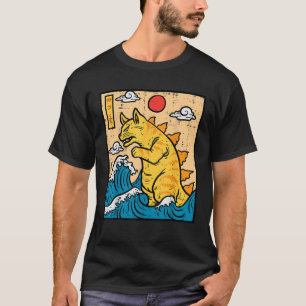 Camiseta Gato Catzilla Gracioso Japonés Wave Art Hombres Mu