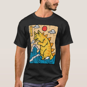 Camiseta Gato Catzilla Gracioso Japonés Wave Art Hombres Mu