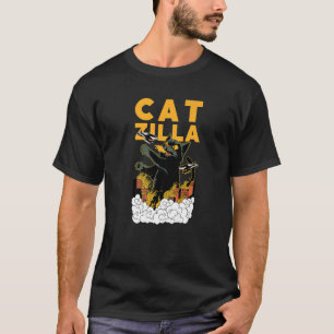 Camiseta Gato Catzilla Kaiju Destruye una ciudad japonesa