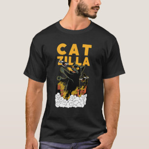 Camiseta Gato Catzilla Kaiju Destruye una ciudad japonesa