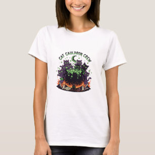 Camiseta Gato Cauldron Crew - Cute Halloween Gats Mujer