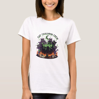 Camiseta Gato Cauldron Crew - Cute Halloween Gats Mujer