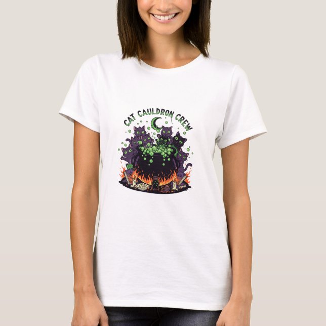 Camiseta Gato Cauldron Crew - Cute Halloween Gats Mujer (Anverso)