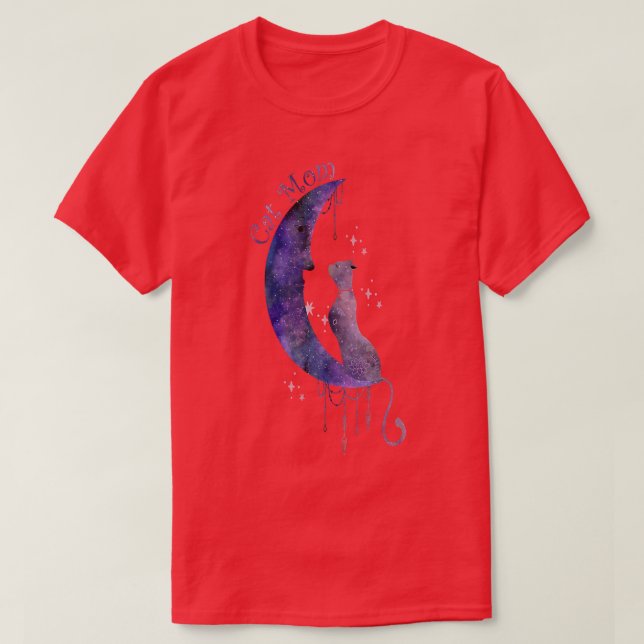Camiseta Gato celeste y luna  (Diseño del anverso)