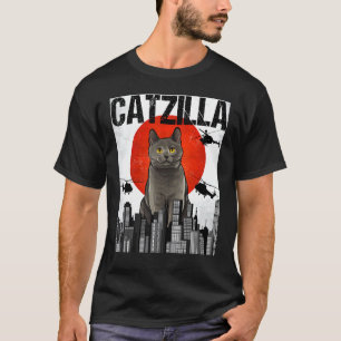 Camiseta Gato Chartreux Catzilla Japonés Antiguo Divertido