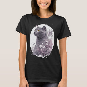 Camiseta Gato Chartreux Flor Sakur Flor de Cerezo Japonés