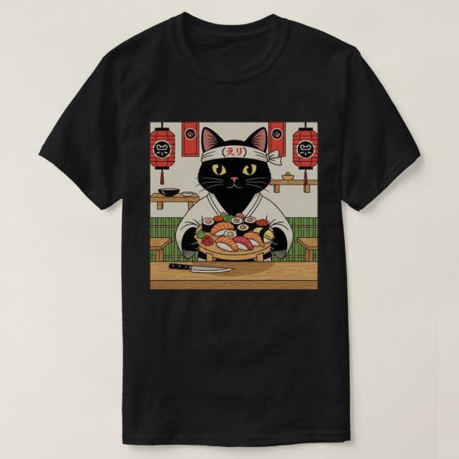 Camiseta Gato Chef de Sushi  (Diseño del anverso)