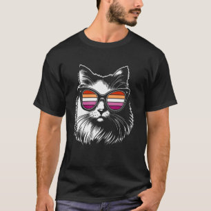 Camiseta Gato Chic con Gafas de Sol y Colores del Orgullo L