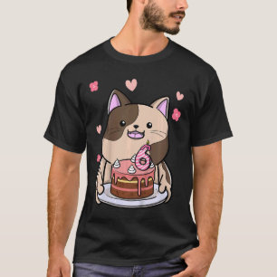 Camiseta Gato Chubby de niños con pastel de cumpleaños 6º a