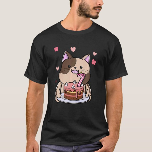 Camiseta Gato Chubby de niños con pastel de cumpleaños 7º a (Anverso)