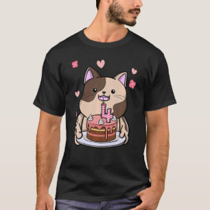 Camiseta Gato Chubby de niños con pastel de cumpleaños cuar