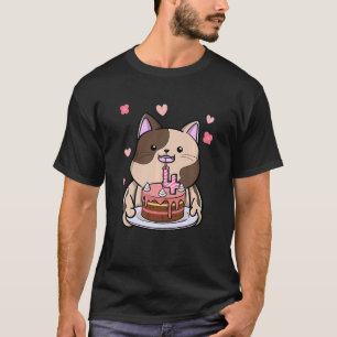 Camiseta Gato Chubby de niños con pastel de cumpleaños cuar