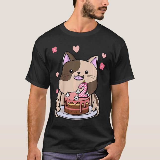 Camiseta Gato Chubby de niños con pastel de cumpleaños segu (Anverso)