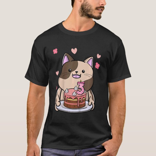 Camiseta Gato Chubby de niños con pastel de cumpleaños terc (Anverso)