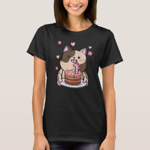 Camiseta Gato Chubby sosteniendo un bizcocho de cumpleaños