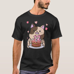 Camiseta Gato Chubby sosteniendo un pastel de cumpleaños 12