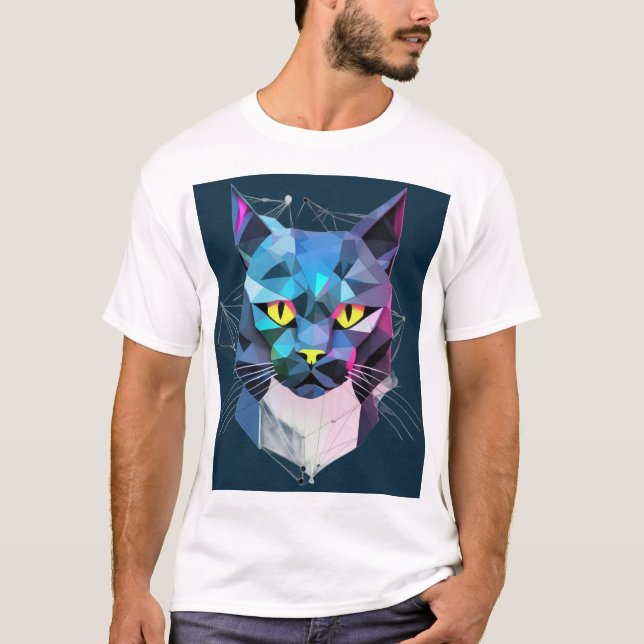 Camiseta Gato cibernético geométrico (Anverso)