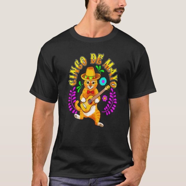 Camiseta Gato Cinco De Mayo En Sombrero Gorra Mexicano Gato (Anverso)