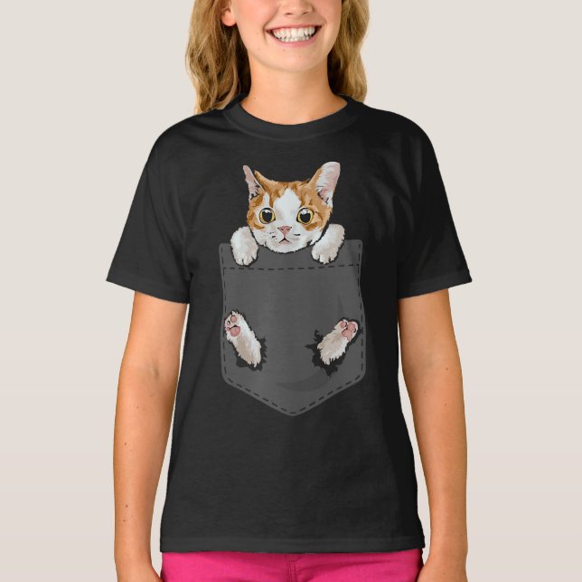 Camiseta Gato colgante en bolsillos de los amantes del gato (Anverso)