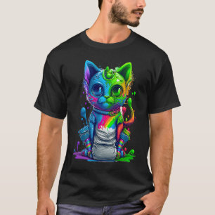 Camiseta Gato Colorido 3D Gato Vectorial Abstracto