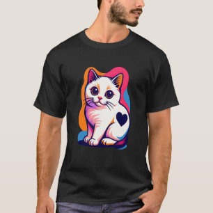 Camiseta Gato Colorido con Marca de Corazón, Diseño de Arte