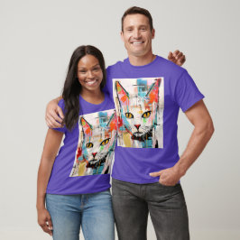 Camiseta Gato Colorido Dibujo Animado Gatito con Ojo Loco G