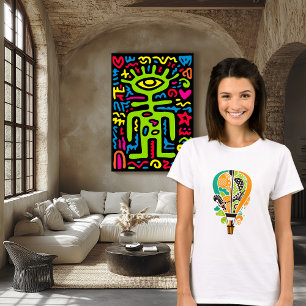 Camiseta Gato Colorido en Arte de Globo Aerostático